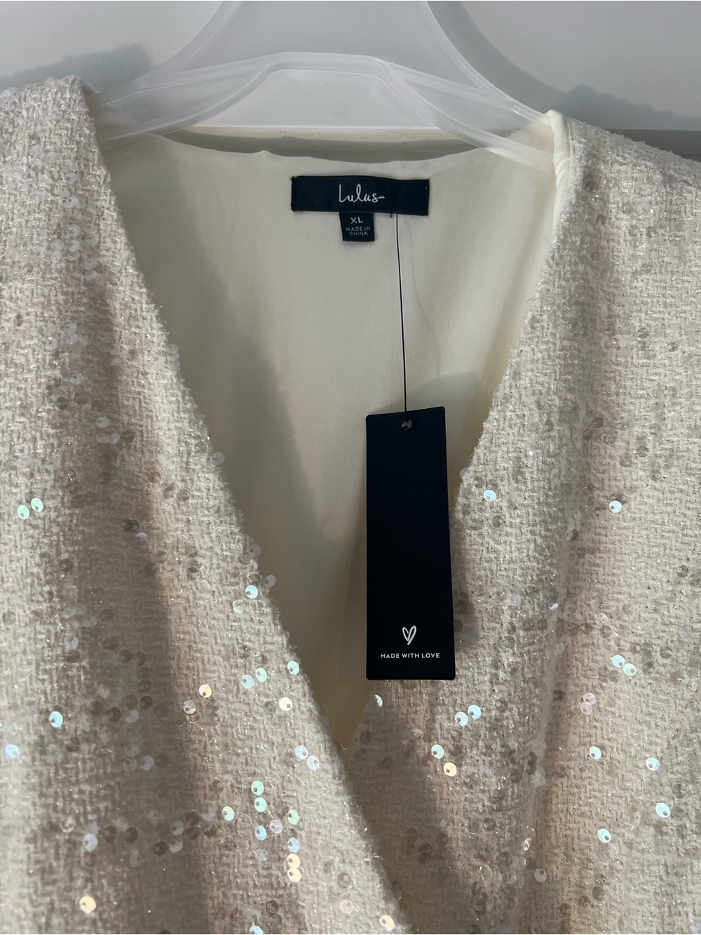 Lulus Glittering Charisma Cream Sequin Tweed Short Sleeve Skort Romper NWT XL - Picture 3 of 6